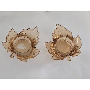 Orange Maple Leaf Tealight Candle Holders Set Of 2